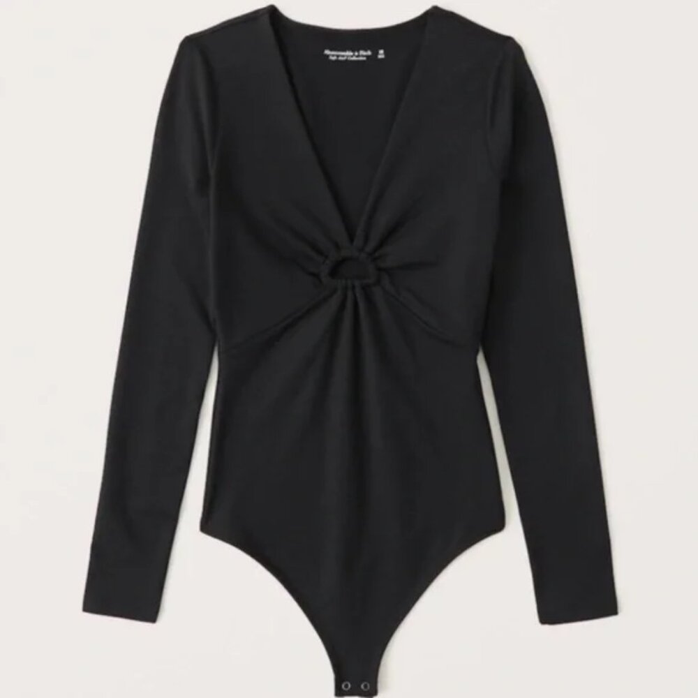 Abercrombie & Fitch Black Long-Sleeve Seamless Fabric Keyhole Bodysuit